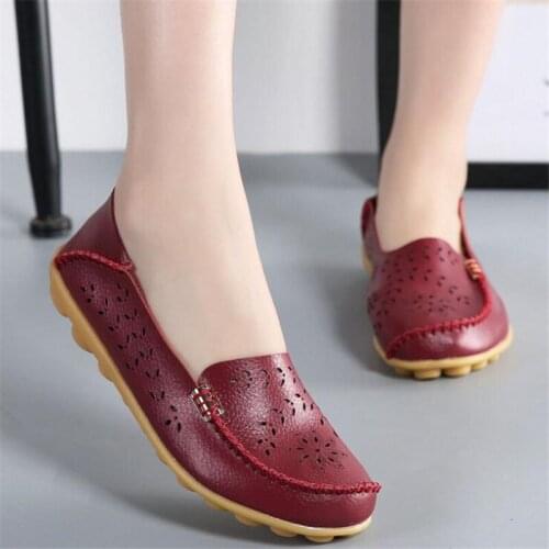 Womens shoes 44 flat shoes womens leather loafers vulcanized womens flat oxford shoes hollow ballet non-slip womens shoes