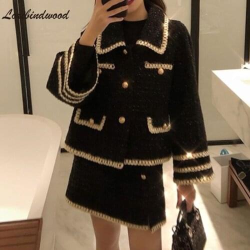 Loribindwood Early Autumn Casual Fashion Womens 2-piece Set 2021 New Doll Collar Long-sleeved Cardigan Top + Mini A-line Skirt