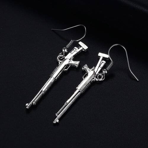Trendy Vintage Shot Gun Shape Antique Silver Plated Punk Hiphop Rock Style Retro Drop Earrings for Women Girl & Man Jewelry