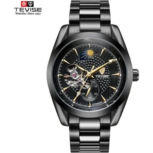 TEVISE Watch Men Moon Phase Mechanical Watches Luminous Automatic Watch Waterproof Steel Fashion Business Wristwatches Male