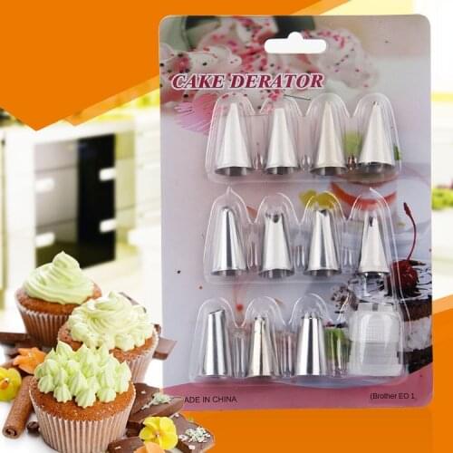 Cream Nozzle Set for Cake Baking 430 Stainless Steel Piping Device 12pcs Nozzle Decorative Set Cream Pattern Nozzle Baking Tools