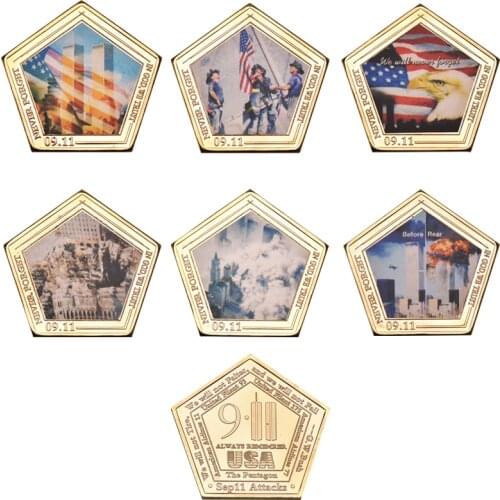 September 11 Attacks Gold Plated Challenge Coins Set with Holder US Coins Collectible Original Souvenirs Gifts