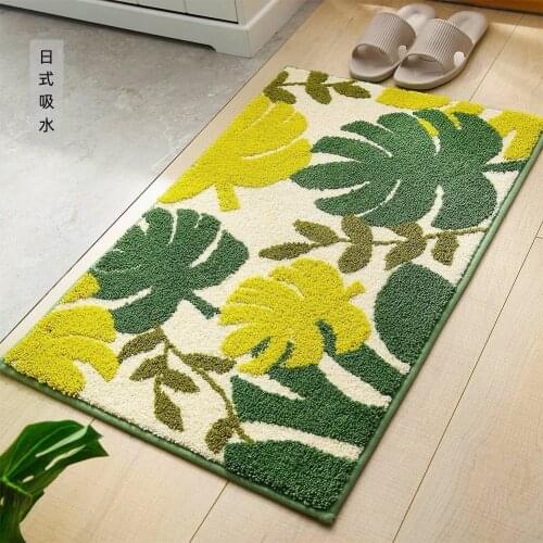 Bathroom Non-slip Foot Pad Rectangle Plants Pattern Water Absorption Moisture Proof Mat For Shower Room Kitchen House Hood Rugs
