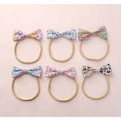 6pcs/lot High Quality Flowers Cotton Prints Nylon Bows Headbands Elastic Knot Nylon Hairbands Baby Girls Stretchy Hair Accessory