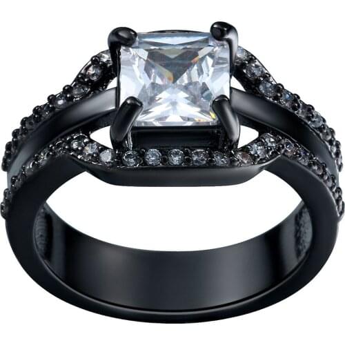 2016 black ring white Cubic Zircon zircon women jewelry luxury HOT black gun fashion lady finger ring women wedding band Rings