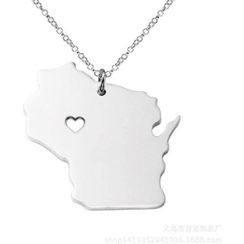 Wisconsin Map necklace USA State Stainless steel necklace.Give gifts to friends