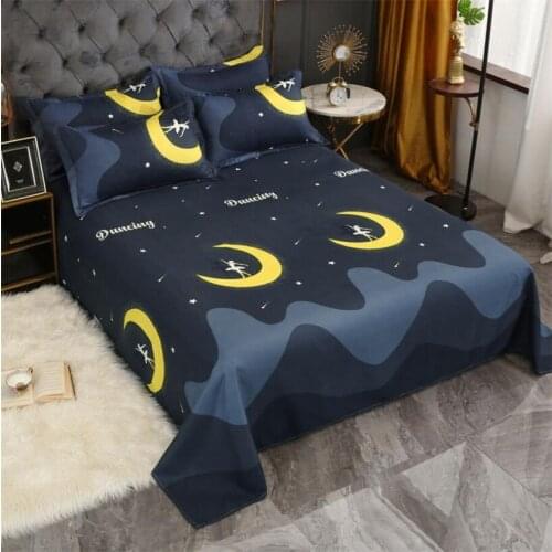 Spring Autumn Bedding Sheet Fashion Moon Night Printed Bedspread 1pc Flat Sheets 2pcs Pillowcases Soft Warm Bed Linen Bedclothes