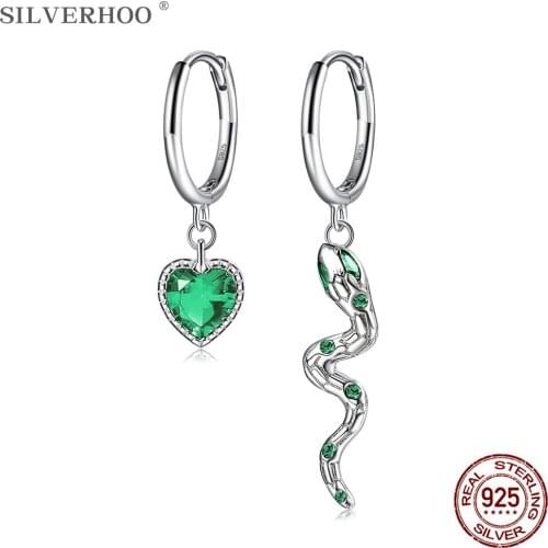 SILVERHOO 925 Sterling Silver Earring For Women Fine Jewelry Cubic Zirconia Feminine Loving Snake Earrings Best Selling Gift