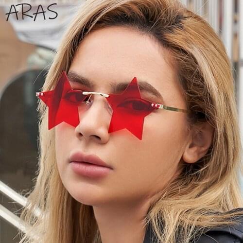 Vintage Unique Star Shape Mirror Rimless Sunglasses Women Fashion Frameless Clear Lens Eyewear Men Party Five Stars Sun Glasses