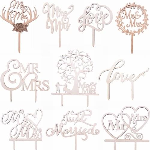 Wedding Decoration Wooden Cake Topper Mr & Mrs Love Couple Cake Decorating Accessories Marriage Bridal Shower Party Supplies