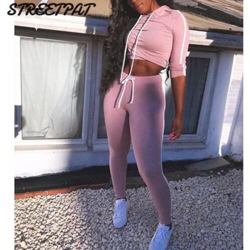 Hoodie Tracksuit Long Sleeve Crop Top+Pants 2 Two Piece Set Women Sweat Suit Stretchy Outfits Workout Sport Femme 2021