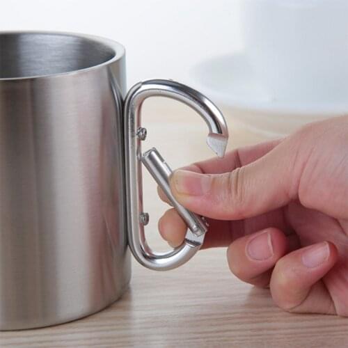 220ml Camping Travel Stainless Steel Cup Carabiner Hook Handle Picnic Water Mug A0KA