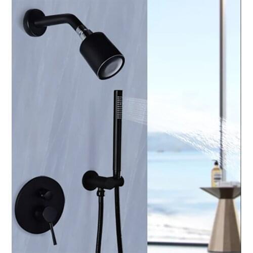 Bathroom Shower Set Concealed Matte Black Double Function Shower Mixer Top Spray Shower Faucet with Brass Hand Shower