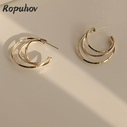 ROPUHOV 2021 Jewery Trendy Korean Fashion Trendy Simple Triangle Earrings Irregularly Twist Geometric Earrings Women