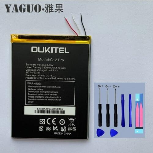 100% Original Oukitel C12 Pro Battery High Capacity 3300mAh Battery Backup Replacement for Oukitel C12Pro Smart Phone+ Tool Kits