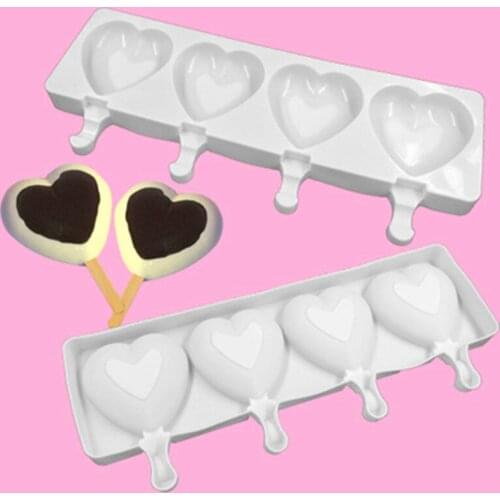 3/4 Cavity Love Heart Shape Ice Cream Silicone Molds 4 Cavity Popsicle Mold DIY Homemade Baking Desserts