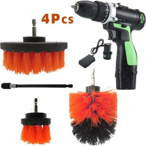 4PCS/SET Power Scrubber Drill Brush Kit Electric Cleaning With Extension For Car Grout Tiles Bathroom Kitchen & Auto Plastic