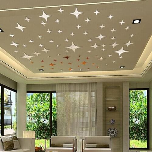 50Pcs Removable 3D Star Shape Mirror Effect Home Decor Wall Art Decals Stickers