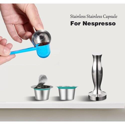 6PCS Reusable Stainless Steel Nespresso Refillable Coffee Capsule Refilling Cup Filter Nespresso Machine Maker Pod With 120 Lids