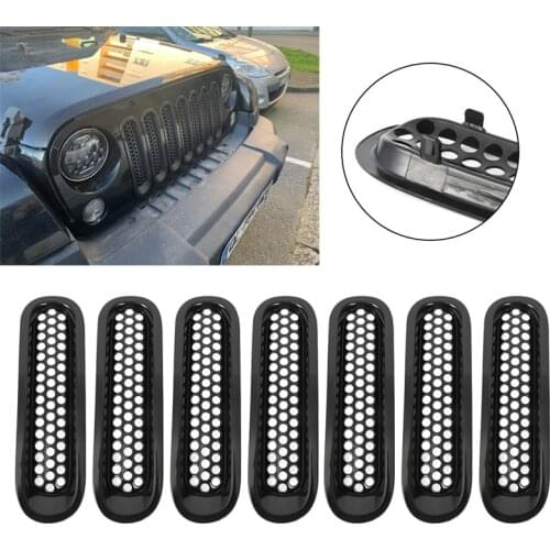 7PCS Matte Black Clip-in Front Grille Mesh Inserts Mesh Grille Guard for Jeep Wrangler JK 2007-2015 Gloss black Front Car Grills
