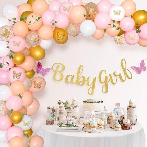 95pcs/lot Butterfly Decorations Garden Baby Shower Pink Blush Balloons birthday Decor Pink Peach balloon Gold Confetti Balloons