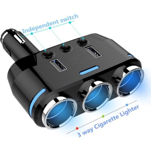 Auto DC 12V Car Cigarette Lighter Socket Splitter 3way Dual USB Charger Power Adapter