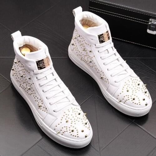 Stephoes Men Trending Fashion Ankle Boots Spring Autumn High Top Rivets Hip Hop Casual Shoes Male Luxury Brand Punk Shoes