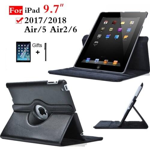 360 Degree Rotating Case For New iPad 9.7 2018 2017 ipad 5th/6th Smart Cover for iPad Air 1/2 Tablet Stand Case+Stylus+film