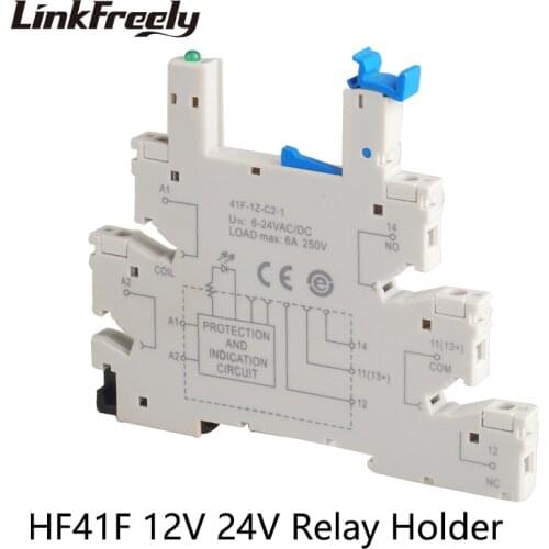 41F-1Z-C2-1 Relay Holder To Match HF41F Micro PCB Mount Power Relay Output 6A/250V Input 6-24VAC/DC 5 Pin Voltage Contact Relay