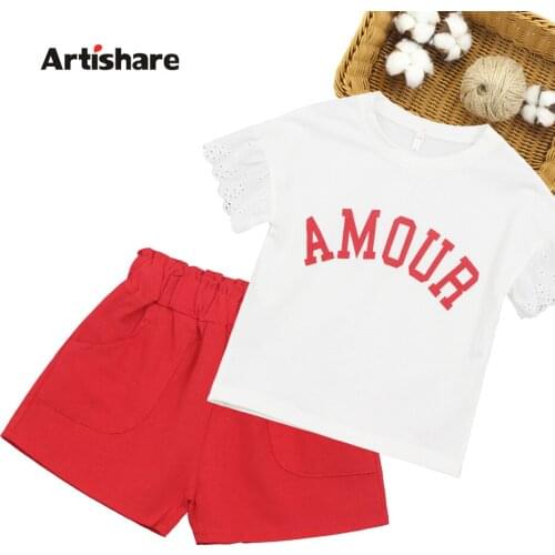 Kids Clothes Letter Tshirt + Short Girls Outfits Summer Teenage Clothes For Girls Casual Style Kids Tracksuit 6 8 10 12 14