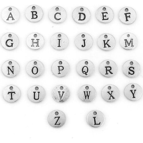 Doreen Box Zinc Alloy Charms Round Silver Color Mixed Initial Alphabet/ Letter " A-Z " 12mm( 4/8") Dia, 1 Set ( 26 PCs/Set)