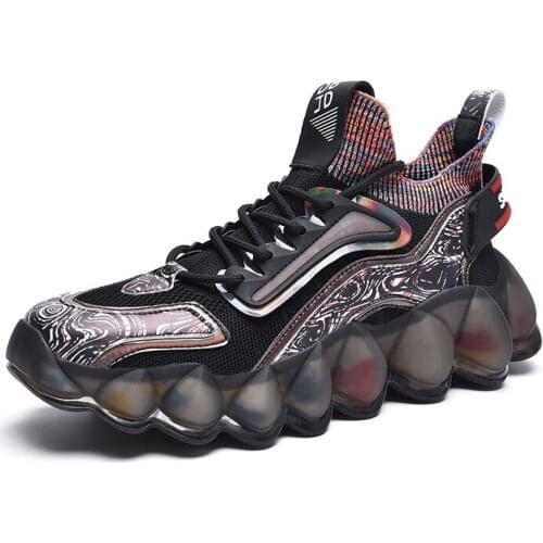 Breathable Comfortable Mens Sneakers Non-Slip Shock-Absorbant Thick-Sole Sports Shoes Flexible Wear-Resistant Male Footwear