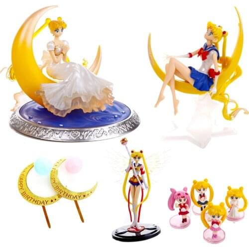 New Cartoon Anime Super Sailor Moon dolls PVC Action Figure Wings Cake Decoration Collection Model Toy Doll