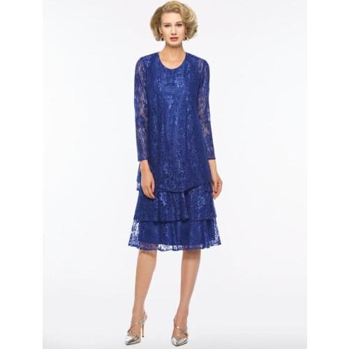 Elegant Mother of The Bride Dress with Jacket O-neck Sleeveless Wedding Party Gowns Lace Tea-Length Mother Dresses for Wedding