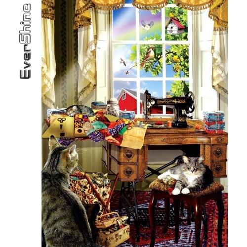 Evershine Diamond Painting Cat Animal New Arrival Rhinestone Art 5D Diamond Embroidery House Full Square Round Drill Mosaic Gift