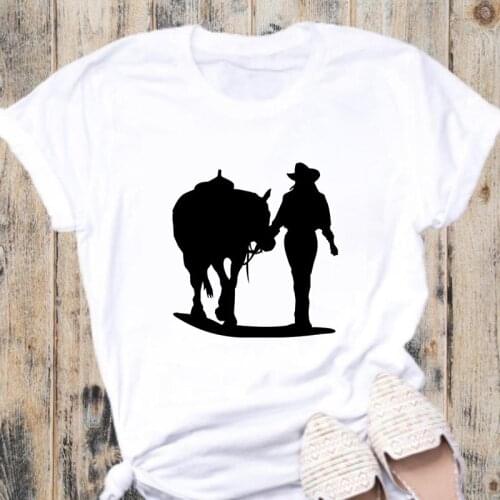 Horse Print T Shirt Ladies Short Sleeve O-neck tshirt Leisure Aesthetic tshirt tee tops female 2021 Summer Women T-shirt