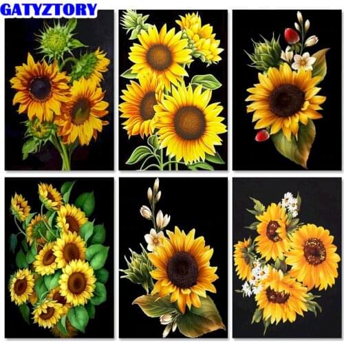 Gatyztory Paint By Number Sunflower Diy Canvas Painting Kits Home Decor Oil Painting By Numbers Flower Acrylic Paint Handpainted
