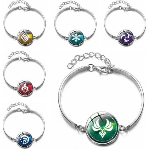 Genshin Impact Game Bracelet Eye of God Water Wind Thunder Fire Rock Ice Element Jewelry Girls Women Men Bangle Bracelet Gift