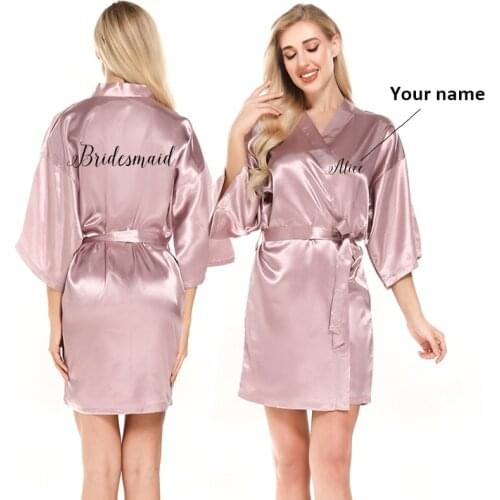 Customized name bride robe women mauve kimono wedding party bridal gift 2021 getting married bridesmaid bride squad robes