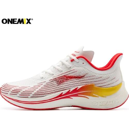 Onemix Mens Running Shoes Light Marathon Breathable Sport Women Sneakers Lace Up Mesh Athletic Shoes soft Carbon Fibre Plate