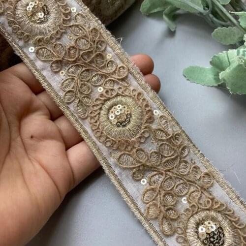 2 Yards Ethnic 45mm Gold Thread Sequins African Lace Trims Geometric Lace Ribbon DIY Sewing Dress Decoration Bridal New