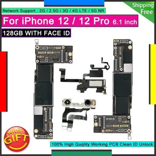 For IPhone 12 128GB WITH FACE ID Unlock Motherboard Factory Free iCloud Plate 12 Pro Original Logic Board Good Working Mainboard