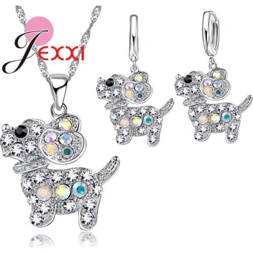 Cute Animal Women Jewelry Set Wedding Accessories Earrings/Pendant/Necklace 925 Sterling Silver Pretty Dog Accessories