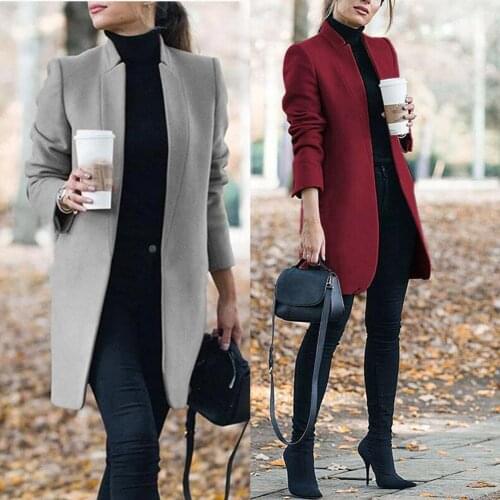Fashion Plus Size Women Woolen Coat Office Lady Autumn Solid Color Stand Collar Woolen For Womens Clothings Warm coat M-5XL
