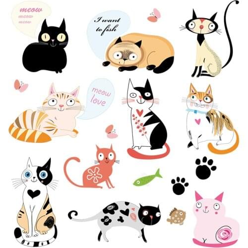 Fashionable cartoon cats wall stickers Kitchen cabinets TV Backgroud wall Decoration Removable adhesivo pared muurstickers