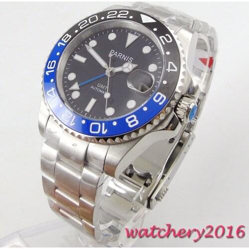 Newest 40mm Parnis black dial ceramic bezel Luminous Hands Sapphire crystal GMT Automatic movement Mechanical Mens Wristwatches