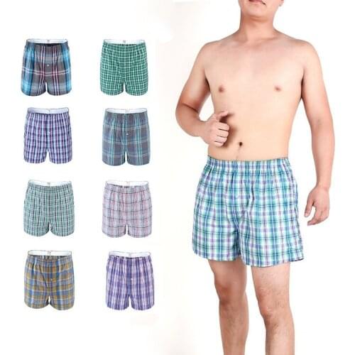 Men Fashion Casual Elastic Waist Loose Lattice Cotton Short Pants Male Straight Knee Length Beach Shorts New Summer L-XXXL