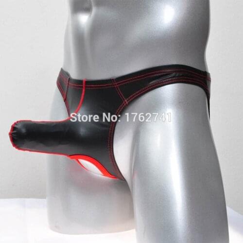 Mens Contrast Ball Hole Brief Faux Bikini Briefs Nuts Out Long Pouch Underwear