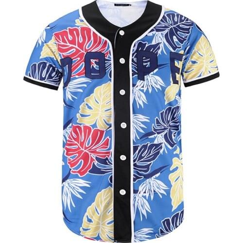 New summer creative 3D leaf print short sleeve cardigan mens baseball uniform medium length