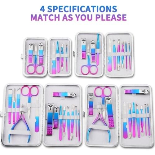 7/10/12/15pcs Titanium Colorful Nail Clippers Set Professional Scissors Suit With Box Trimmer Grooming Manicure Cutter Kit TSLM1